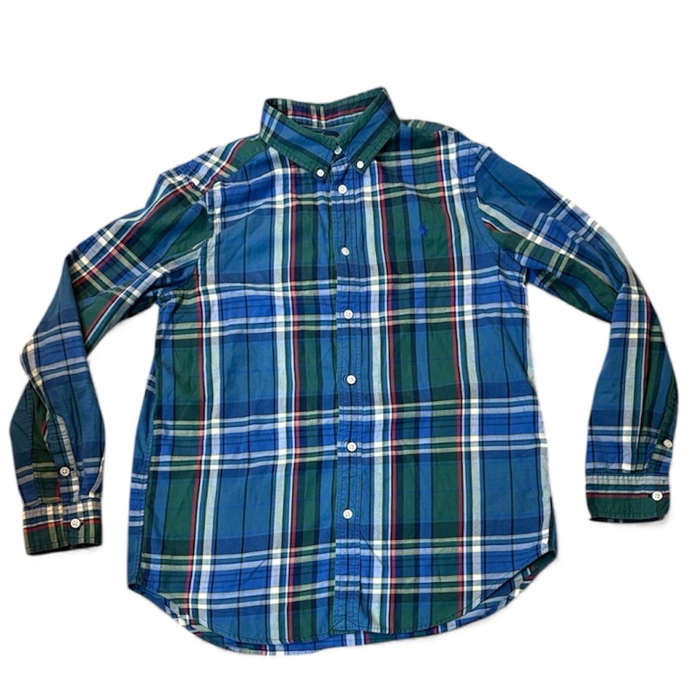 Polo Ralph‎ Lauren BIG Boys Plaid Poplin Long Sleeve Button Down Shirt 18-20 XL
